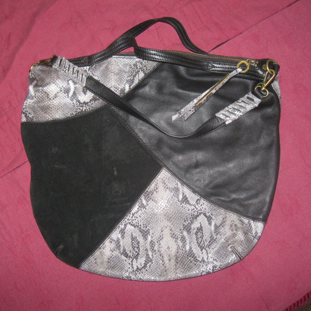 Ella Moss Wildside Leather "Python" Tote, Blk/Gra… - image 4